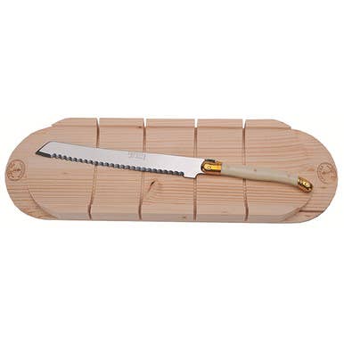 Cuchillo de pan Jean Dubost con mango de marfil y tabla para baguette