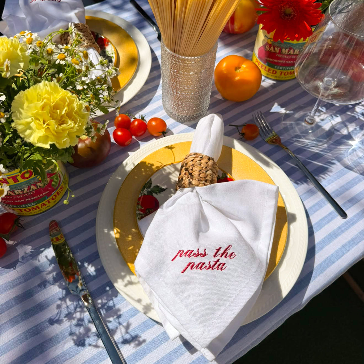 Italian Sayings Embroidered Dinner Napkins