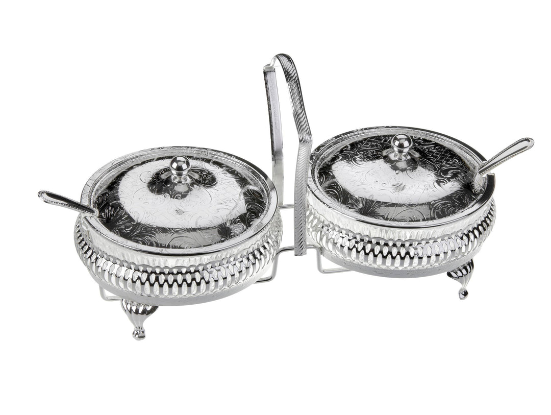 Queen Anne Silver Plated Double Jam Dish with Lids and Spoons
