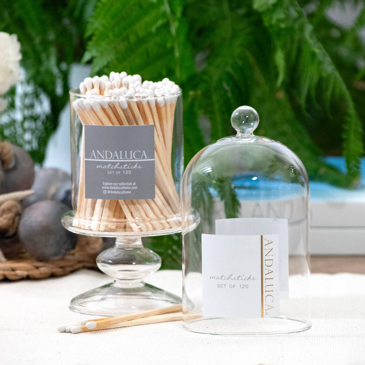 Tall Glass Match Jar with Lid & 120 Wooden White Matches
