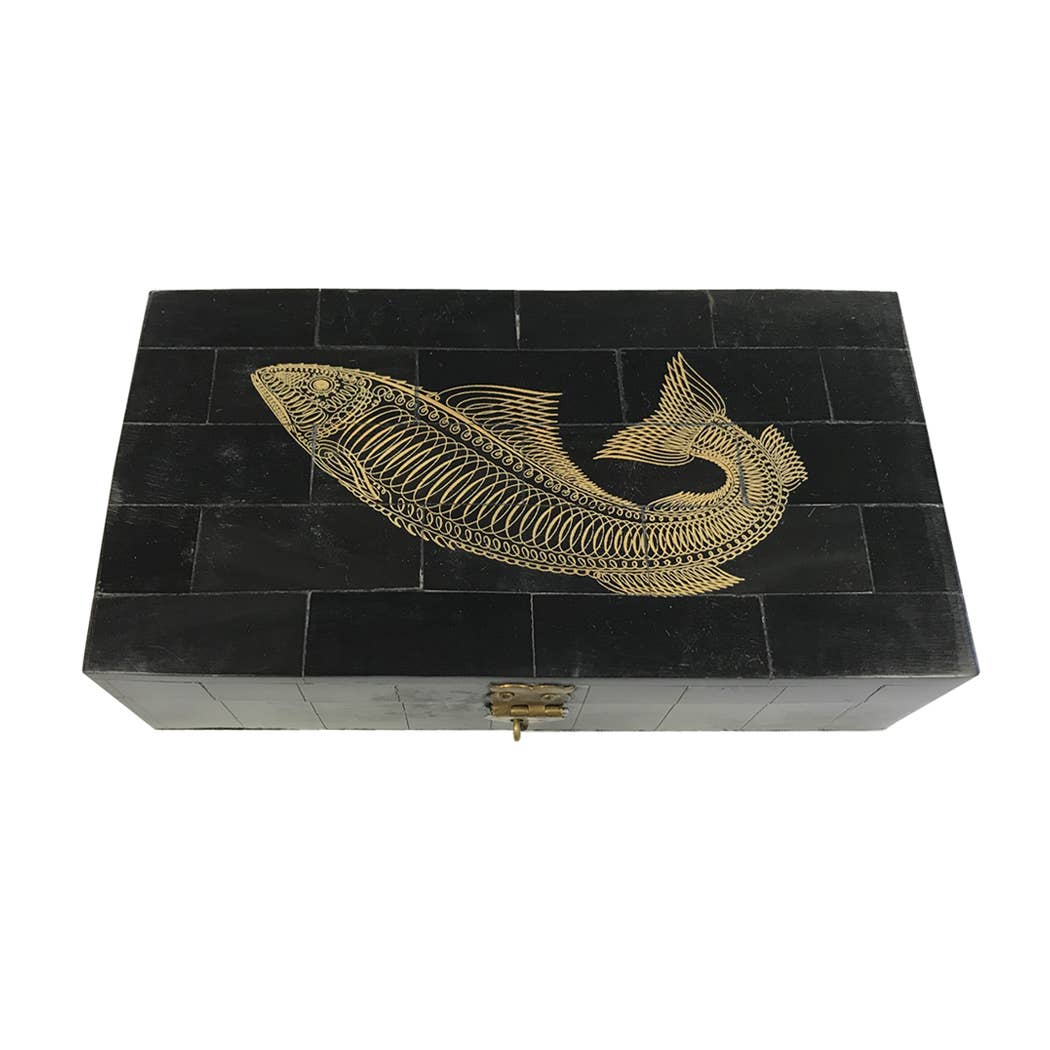 Fish Horn Box Engraved, 6-1/4”