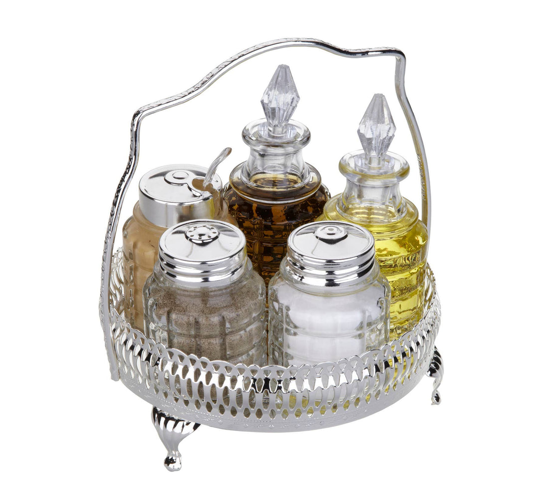 Queen Anne Silver Plated 5-Piece Round Cruet Set