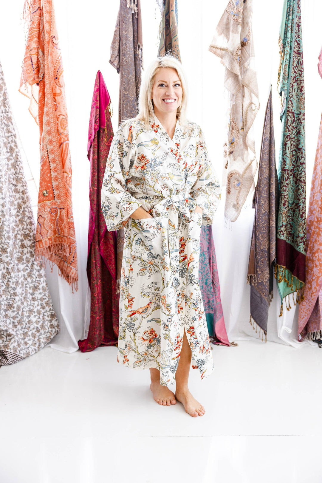 Birds of paradise Cotton Robe-Full Length