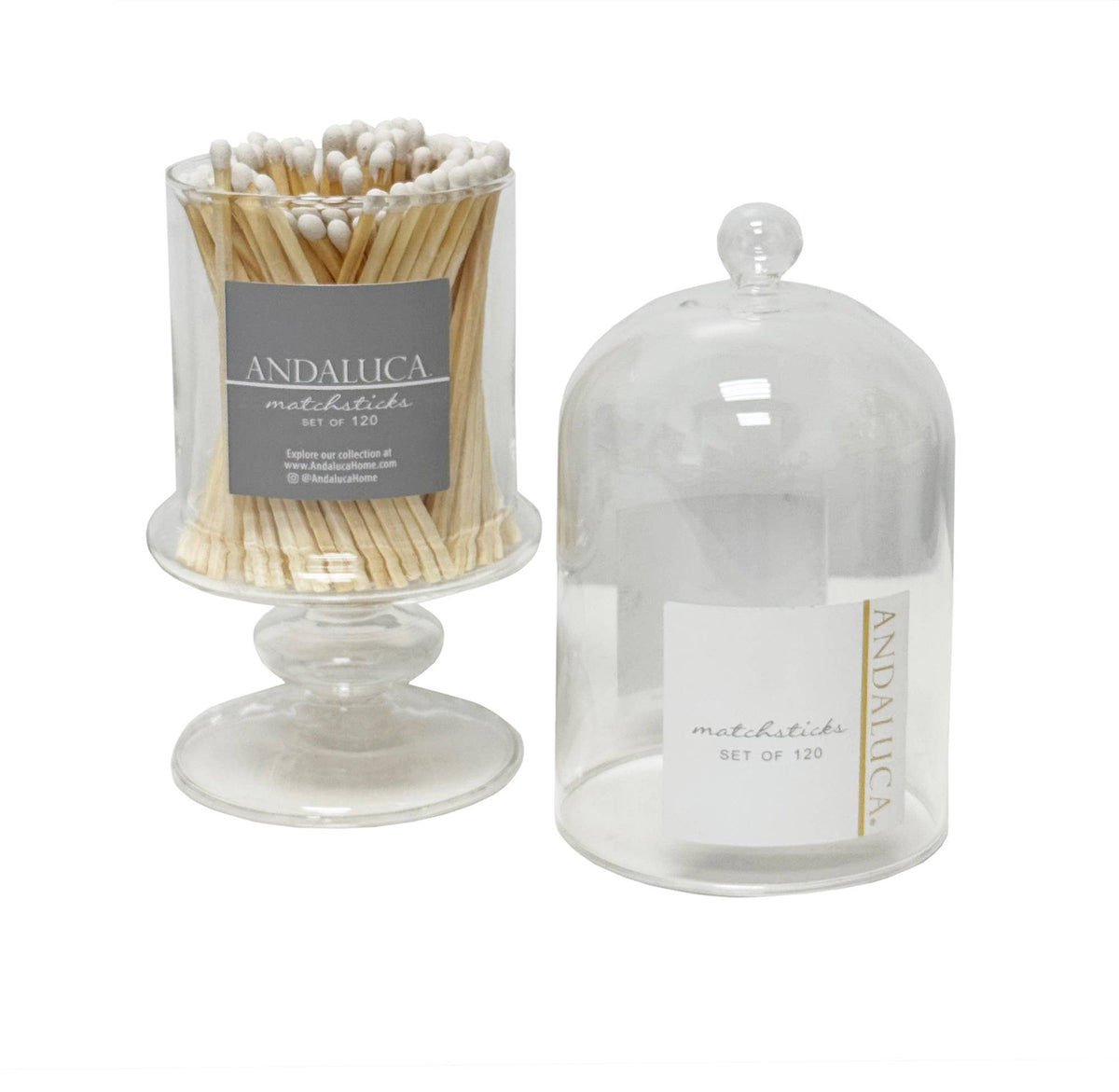 Tall Glass Match Jar with Lid & 120 Wooden White Matches