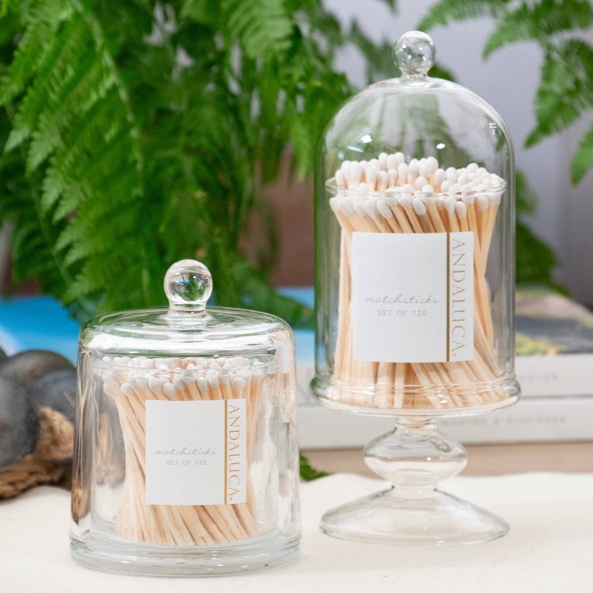 Tall Glass Match Jar with Lid & 120 Wooden White Matches