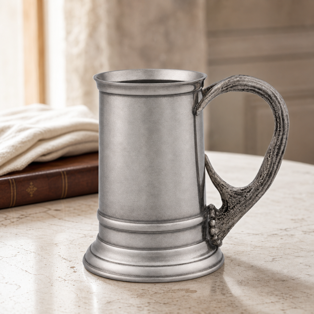 Pewter English Mug with Pewter Antler Handle