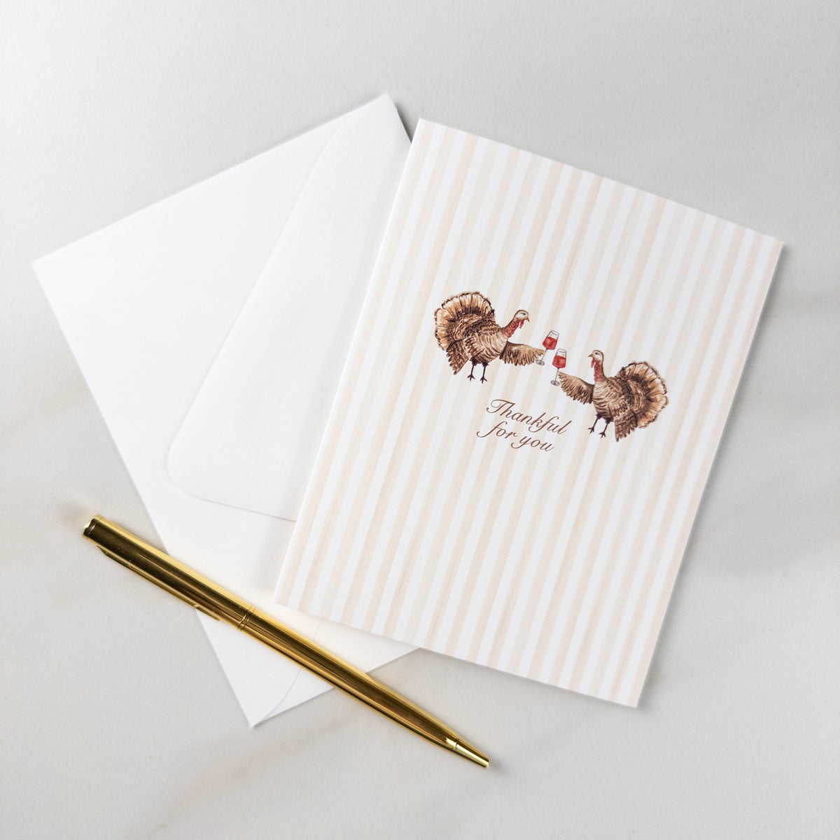 Turkeys with Wine "Thankful for you" Greeting Card