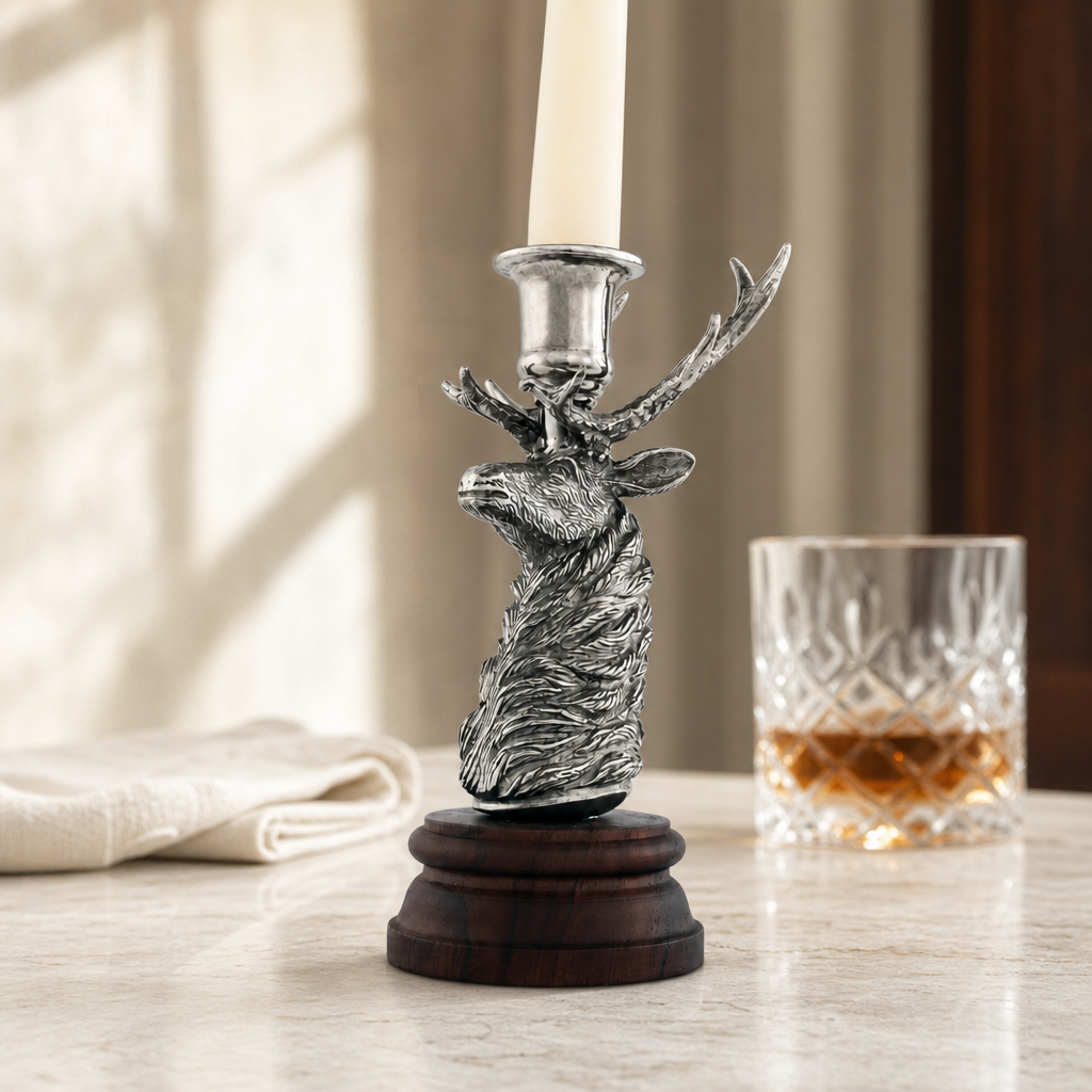 Pewter Elk 1 Taper Candlestick