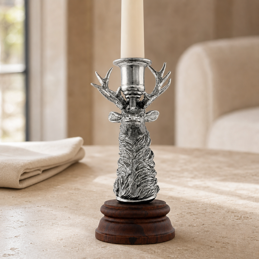 Pewter Elk 1 Taper Candlestick