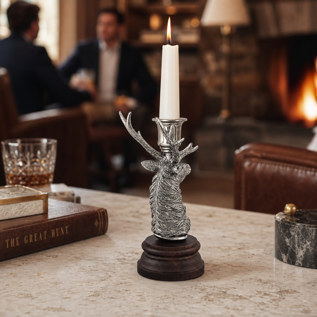 Pewter Elk 1 Taper Candlestick