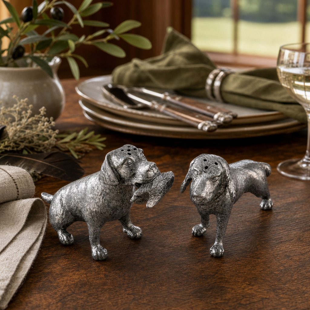 Pewter Hunting Dogs Salt & Pepper Set