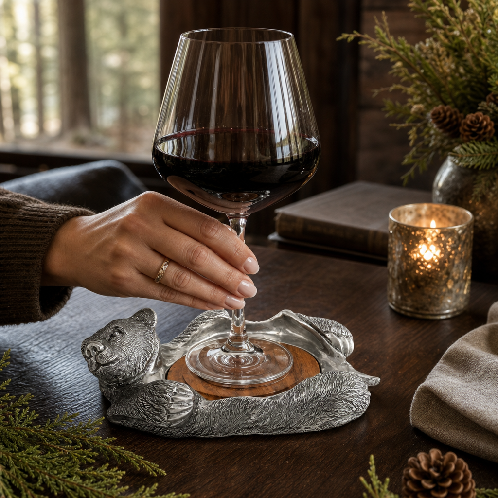 Pewter Bear Rug Wine Coaster