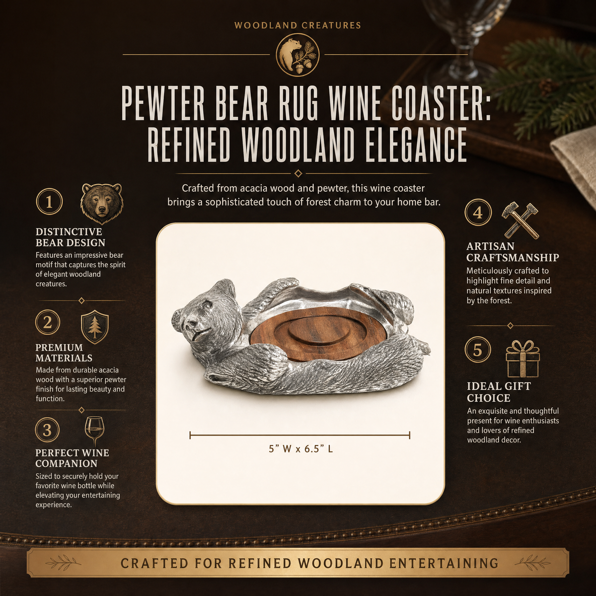 Pewter Bear Rug Wine Coaster