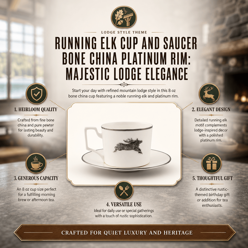 Running Elk Cup and Saucer Bone China Platinum Rim