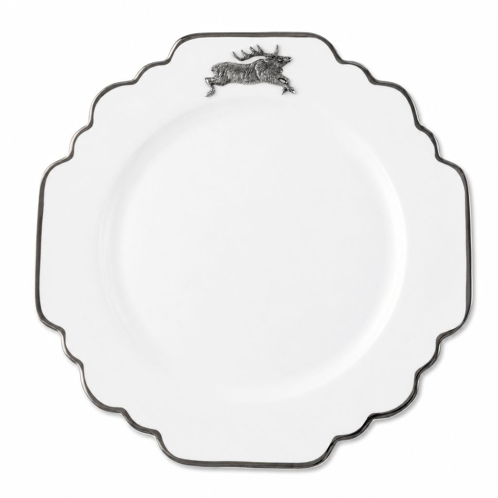 Running Elk Bone China Scallop Dinner Plate Platinum Rim