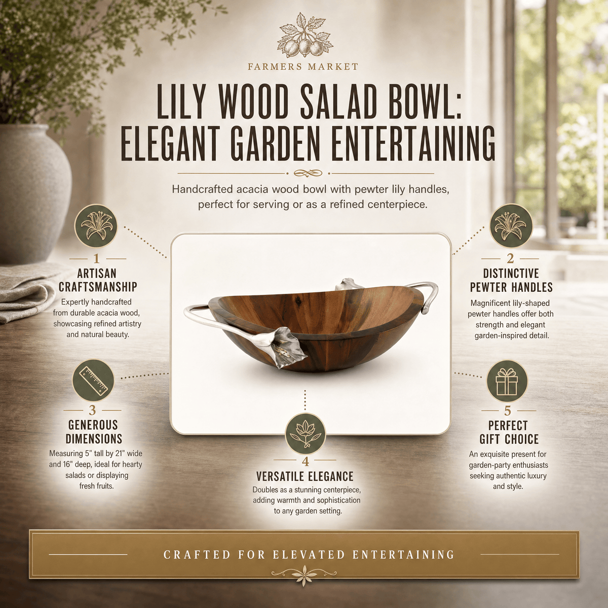 Lily Wood Salad Bowl