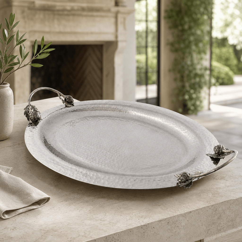 Artichoke Handle Large Steel Serving Tray