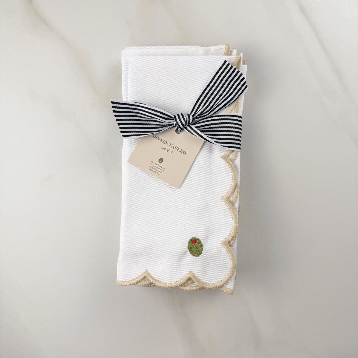 Scalloped Olive Embroidered Dinner Napkins