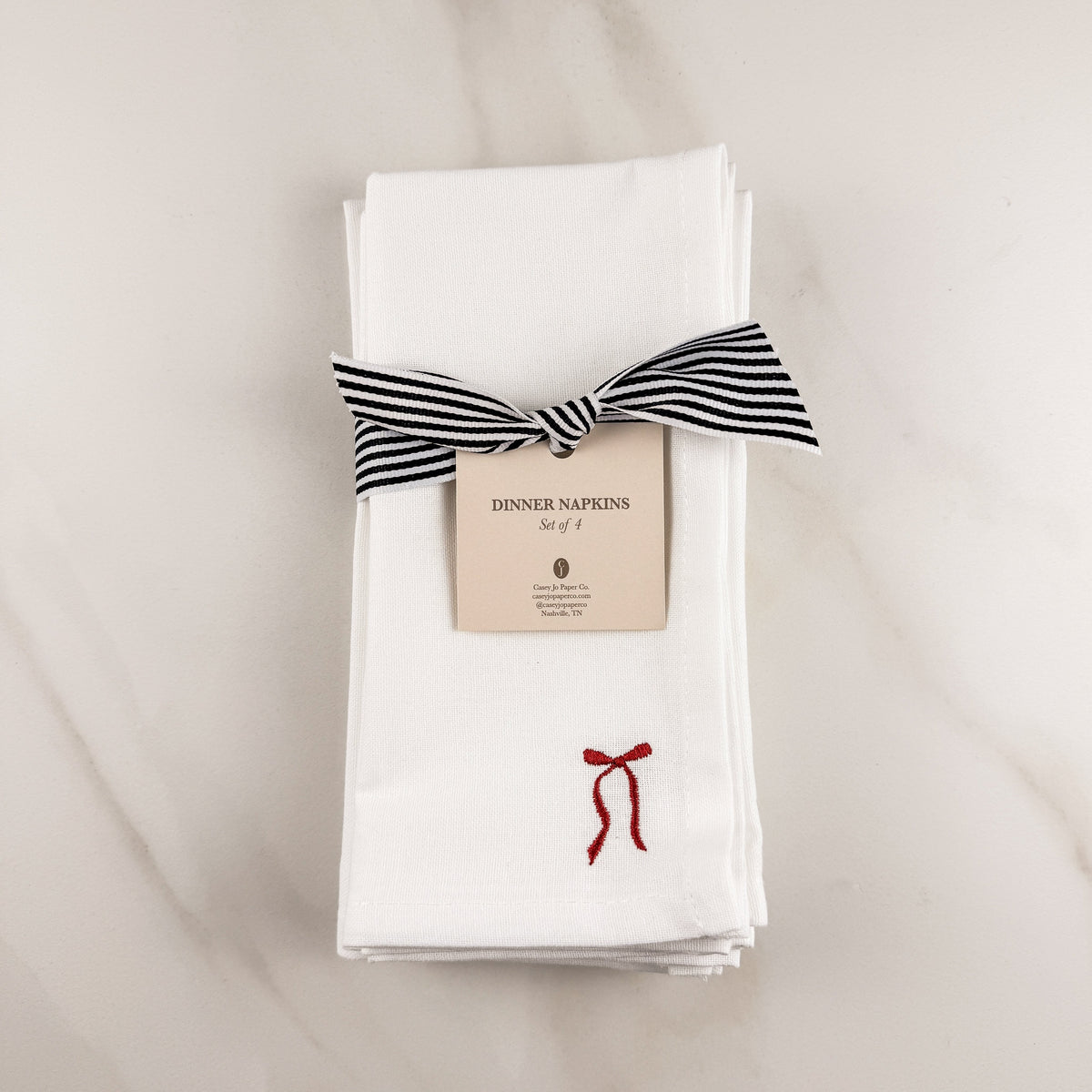 Bow Embroidered Dinner Napkins