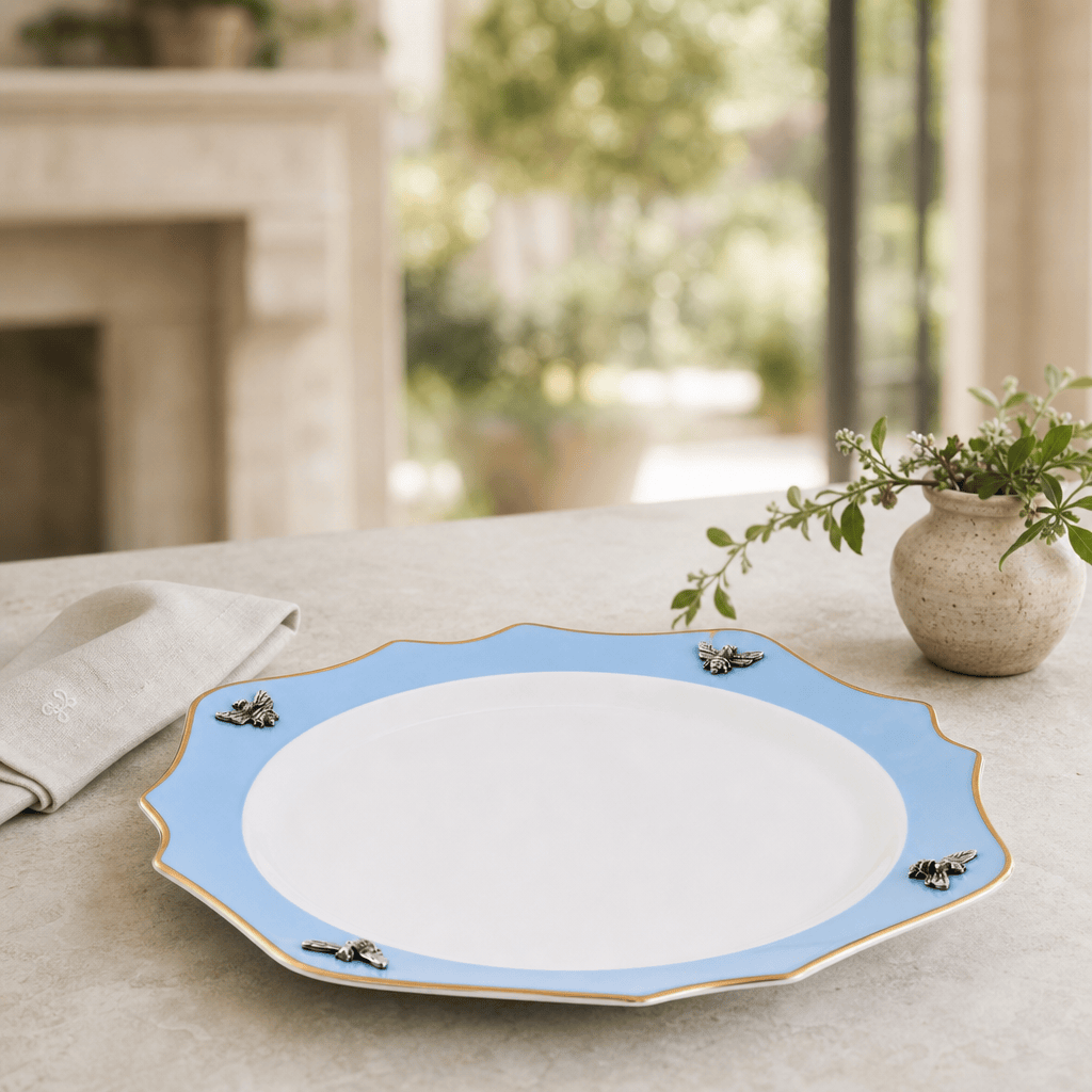 Bee Bone China Charger Blue with Gold Rim