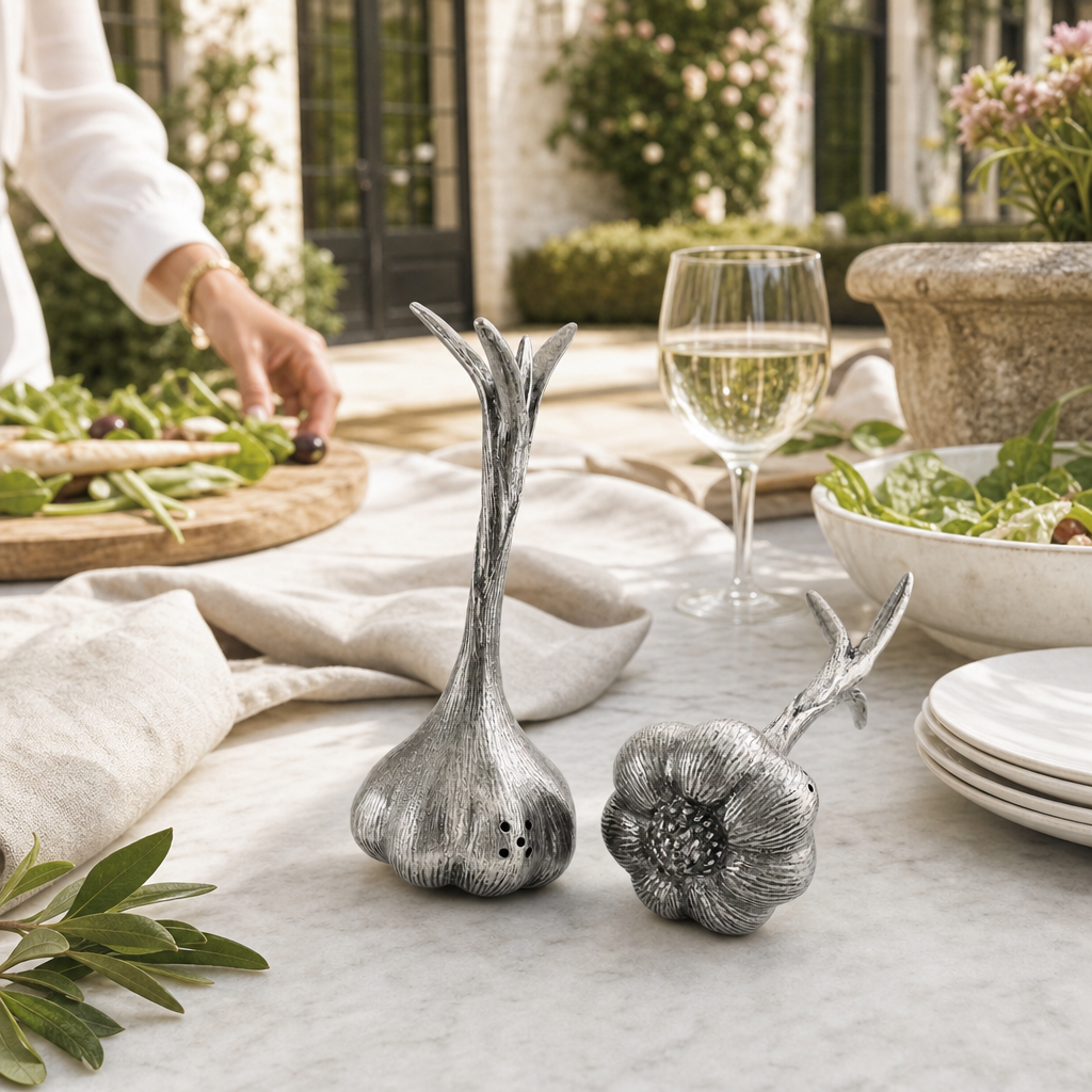 Pewter Garlic Salt & Pepper Set