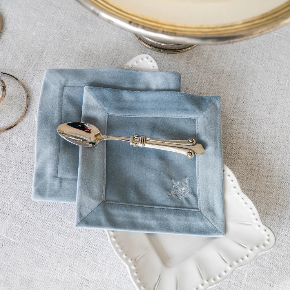European Velvet Cocktail Napkin Set – Set of 4 Blue