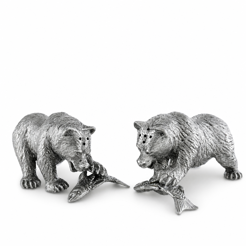 Pewter Fishing Bear Salt & Pepper Set