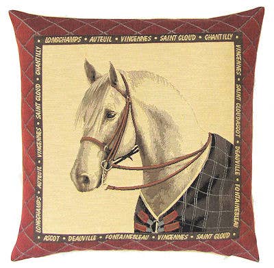 Tapestry White Racing Horse Pillow Cover