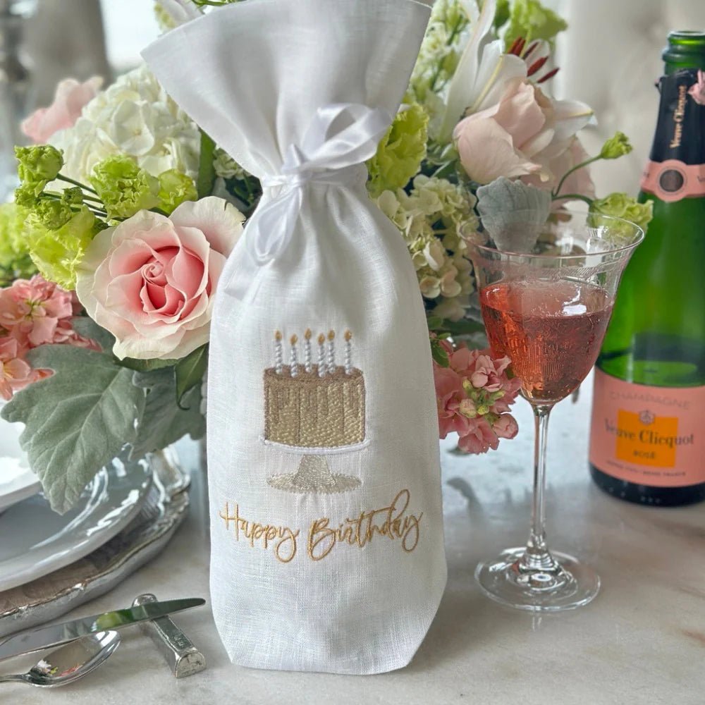 Happy Birthday Cake Linen Wine Bag - Maison and Mer