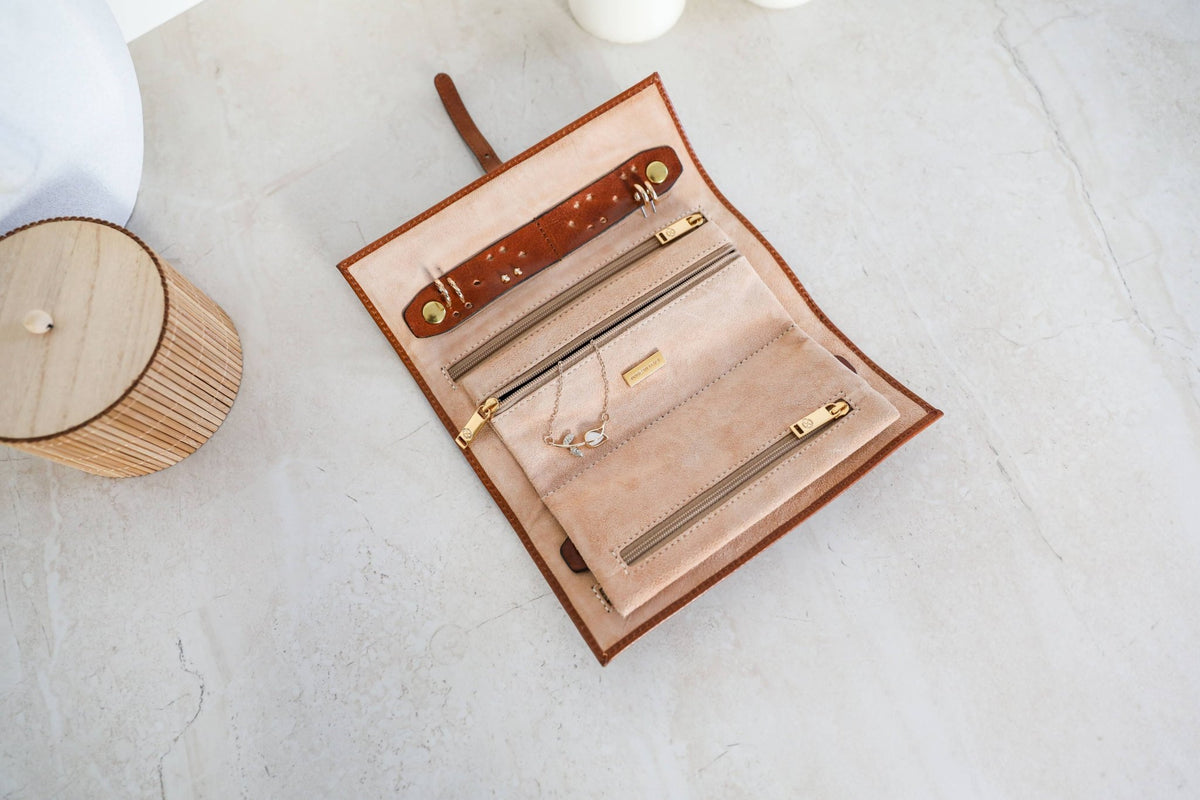 Leather Jewelry Roll Travel Case - Maison and Mer