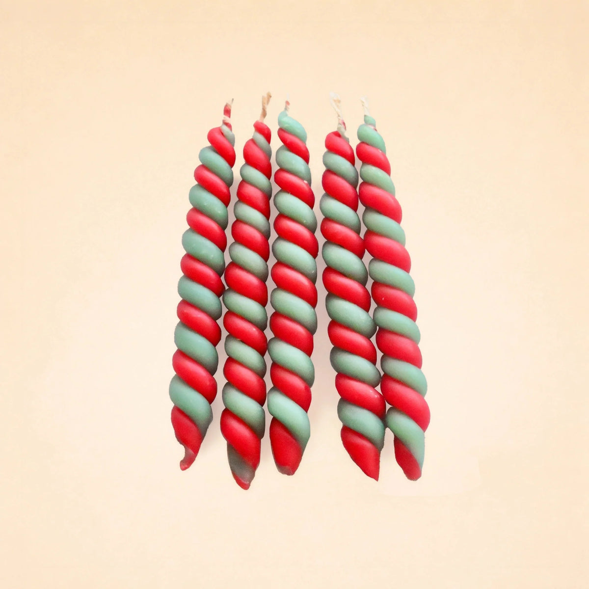 Red & Green Twisted Beeswax Candle Set (x5)