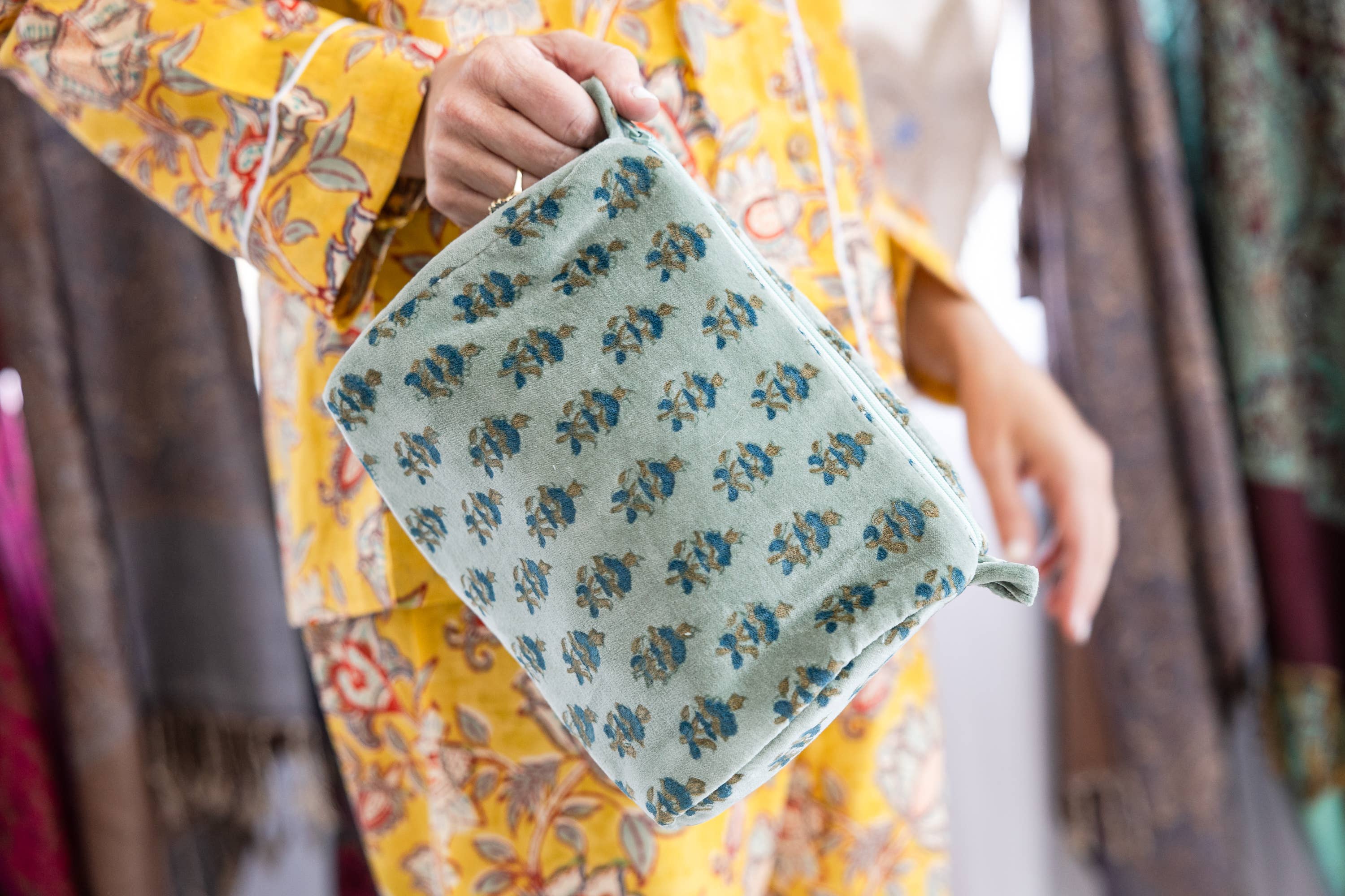 The Hailey Velvet Cosmetic Pouch-Mint