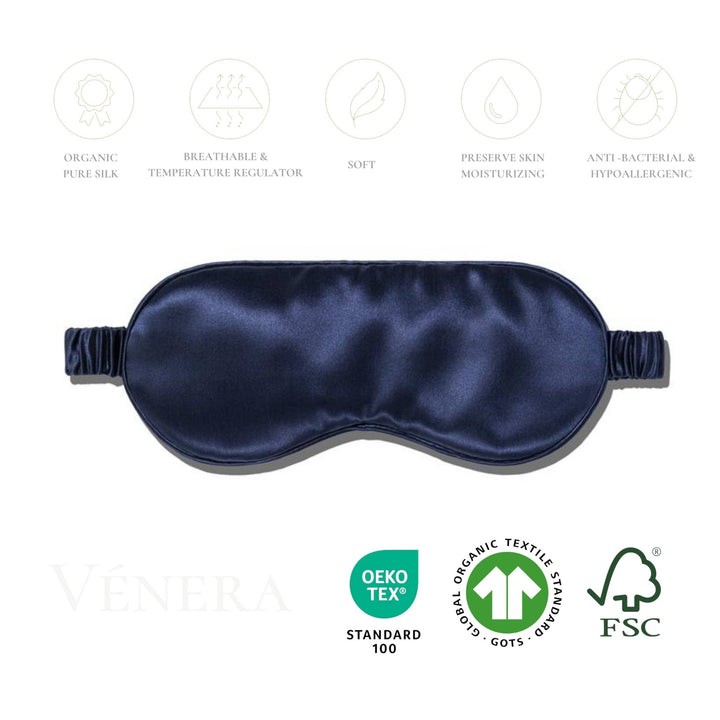 100% Organic Pure Silk Eye Mask - Navy Blue - Maison and Mer