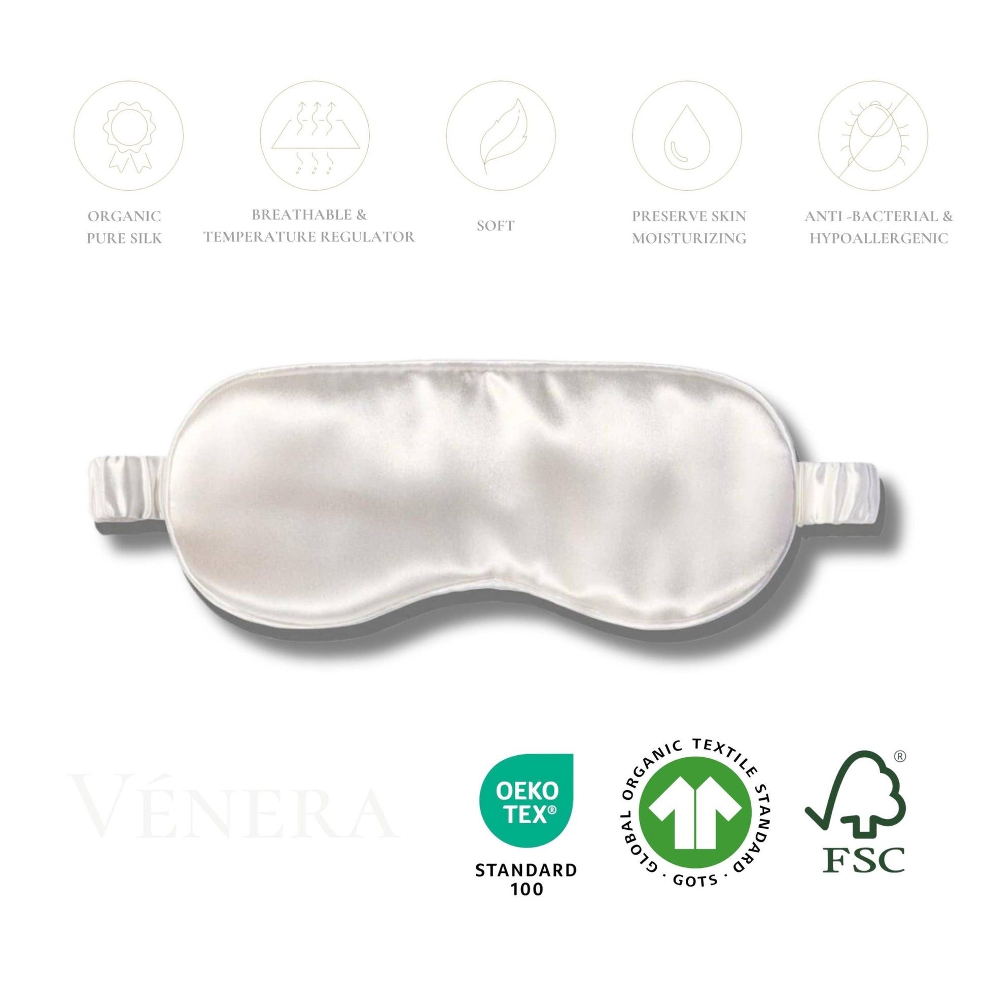 100% Organic Pure Silk Eye Mask - White - Maison and Mer