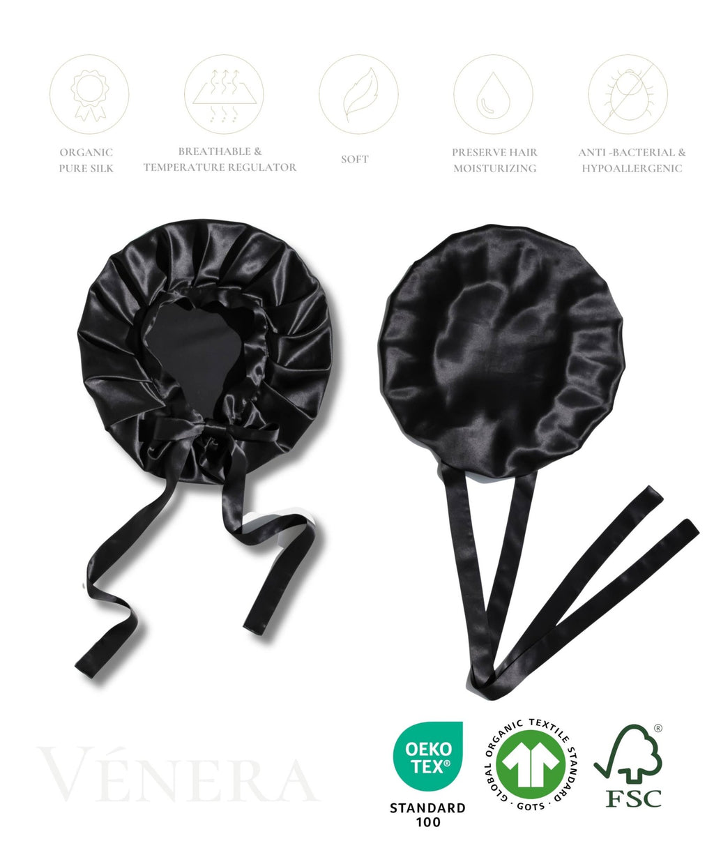 100% Organic Pure Silk Hair Bonnet - Black - Maison and Mer