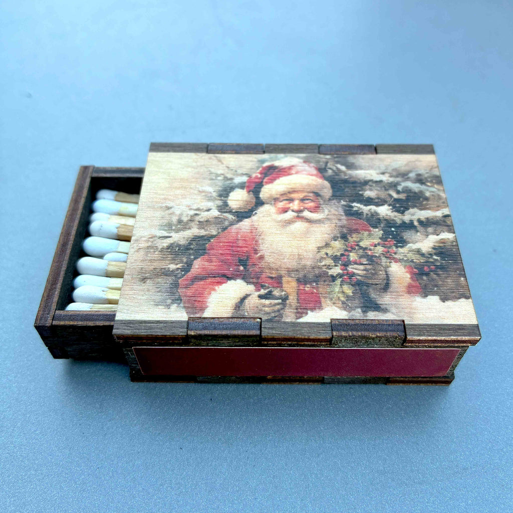 Matches • Christmas Santa Wooden Matchbox •Stocking Stuffers