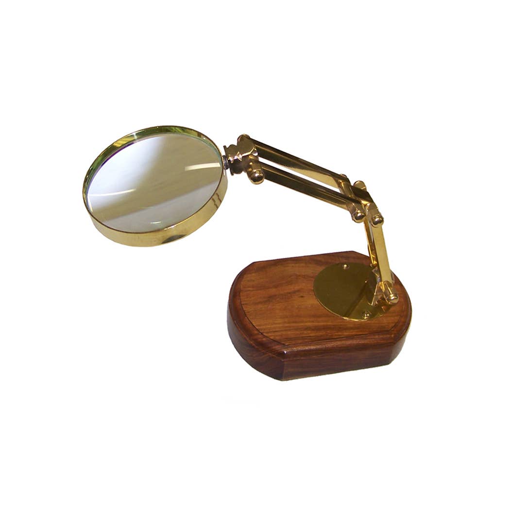 3" Antiqued Brass Desk - Top Magnifier on Solid Wood Base - Maison and Mer