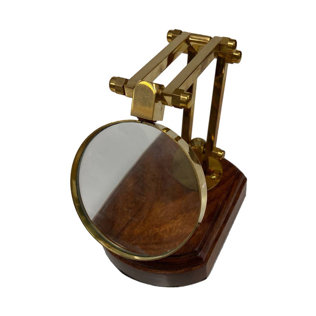 3" Antiqued Brass Desk - Top Magnifier on Solid Wood Base - Maison and Mer