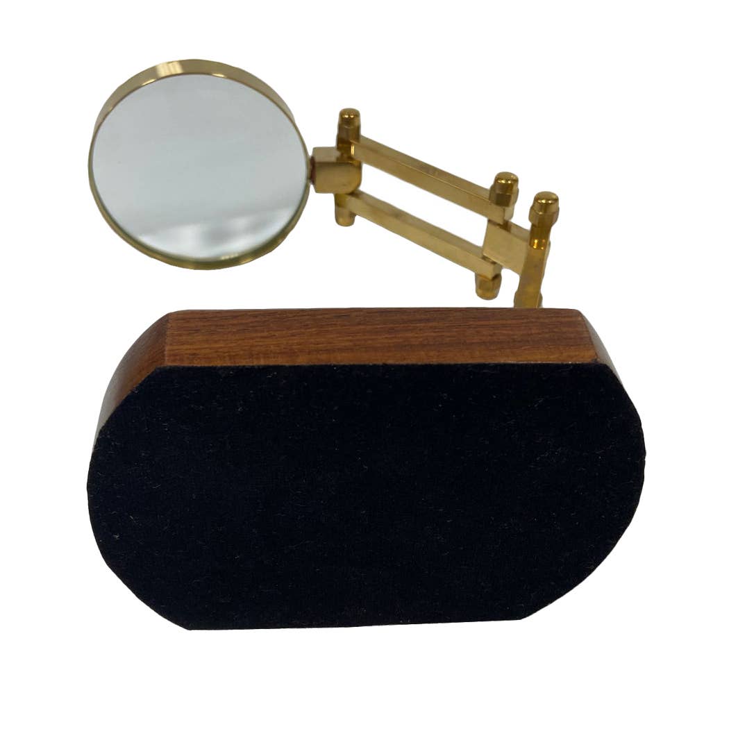 3" Antiqued Brass Desk - Top Magnifier on Solid Wood Base - Maison and Mer