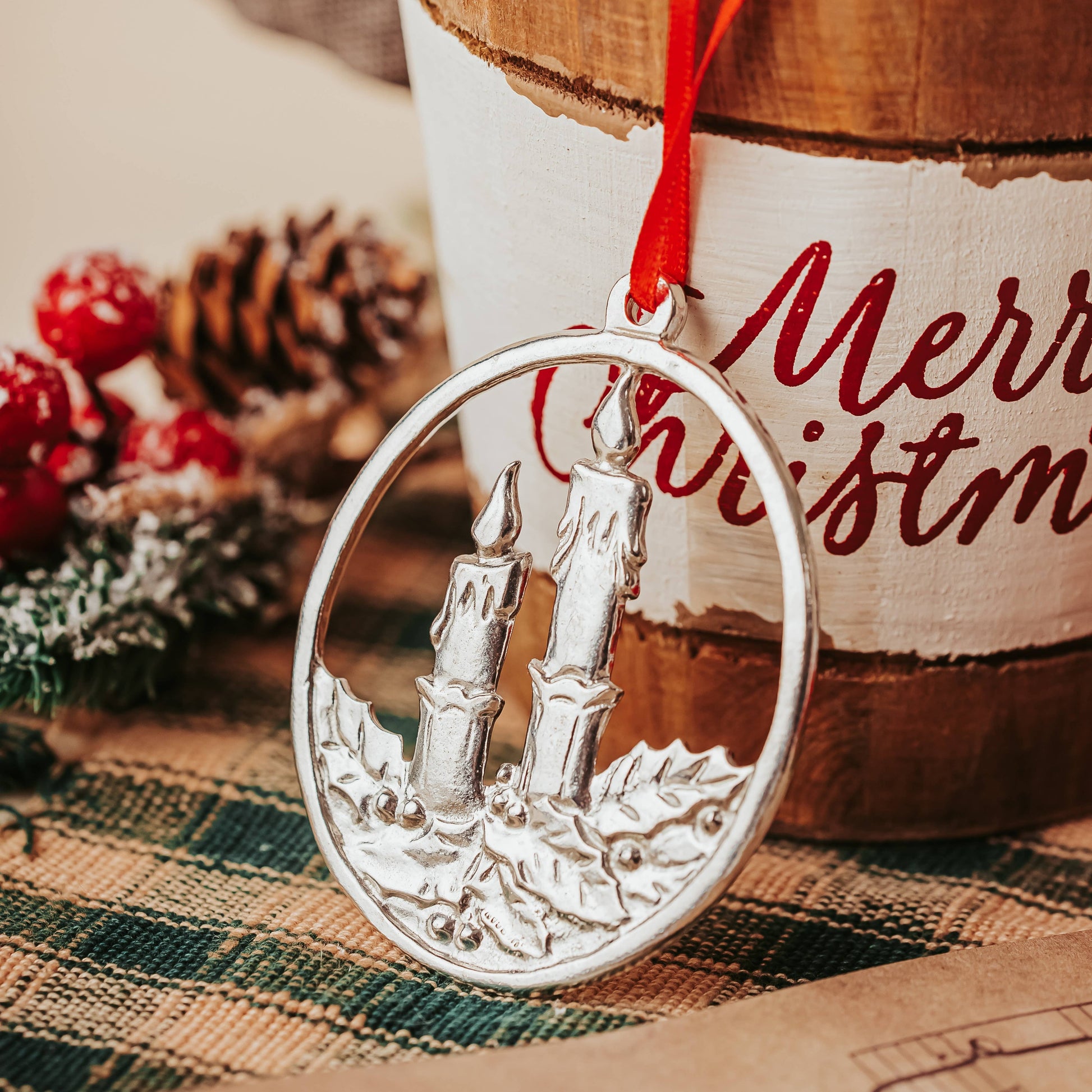 Candy Cane - Fireplace - Candles - Christmas Tree Ornament