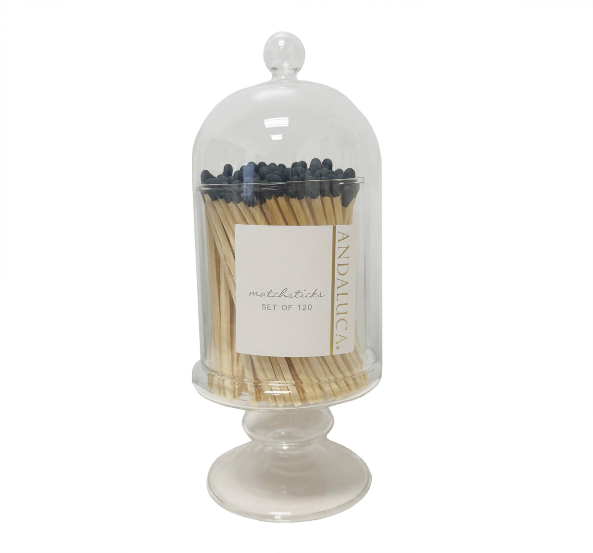Tall Glass Match Jar with Lid & 120 Wooden Black Matches