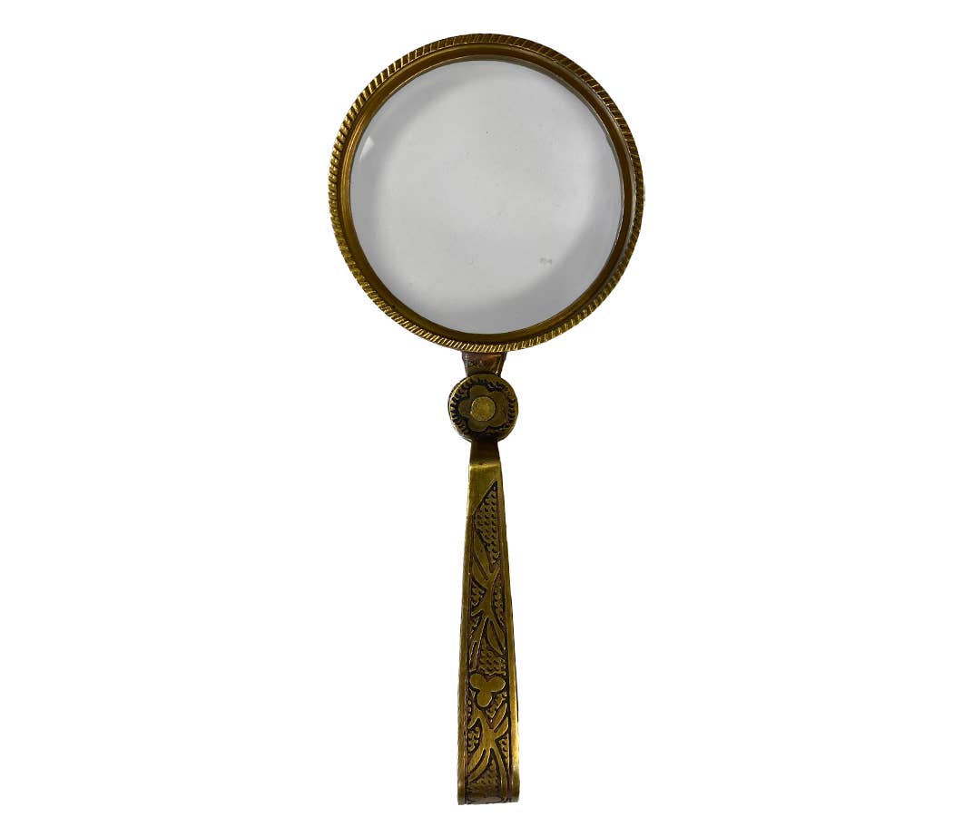 4 - 3/4" Antiqued Brass Magnifying Glass with Folding Handle - Maison and Mer