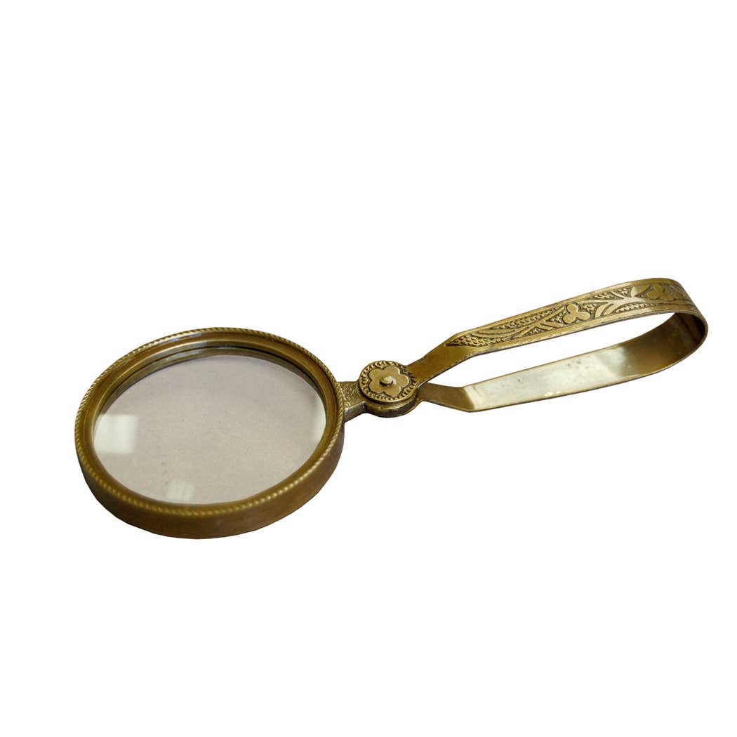 4 - 3/4" Antiqued Brass Magnifying Glass with Folding Handle - Maison and Mer