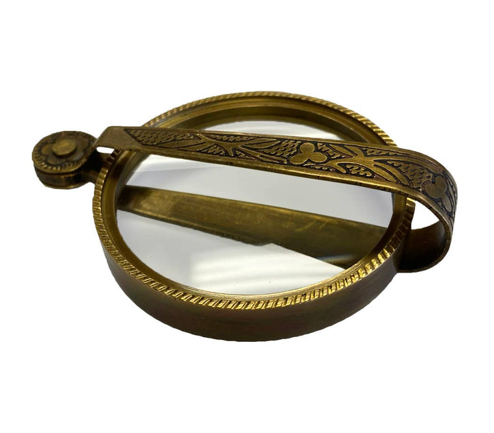 4 - 3/4" Antiqued Brass Magnifying Glass with Folding Handle - Maison and Mer