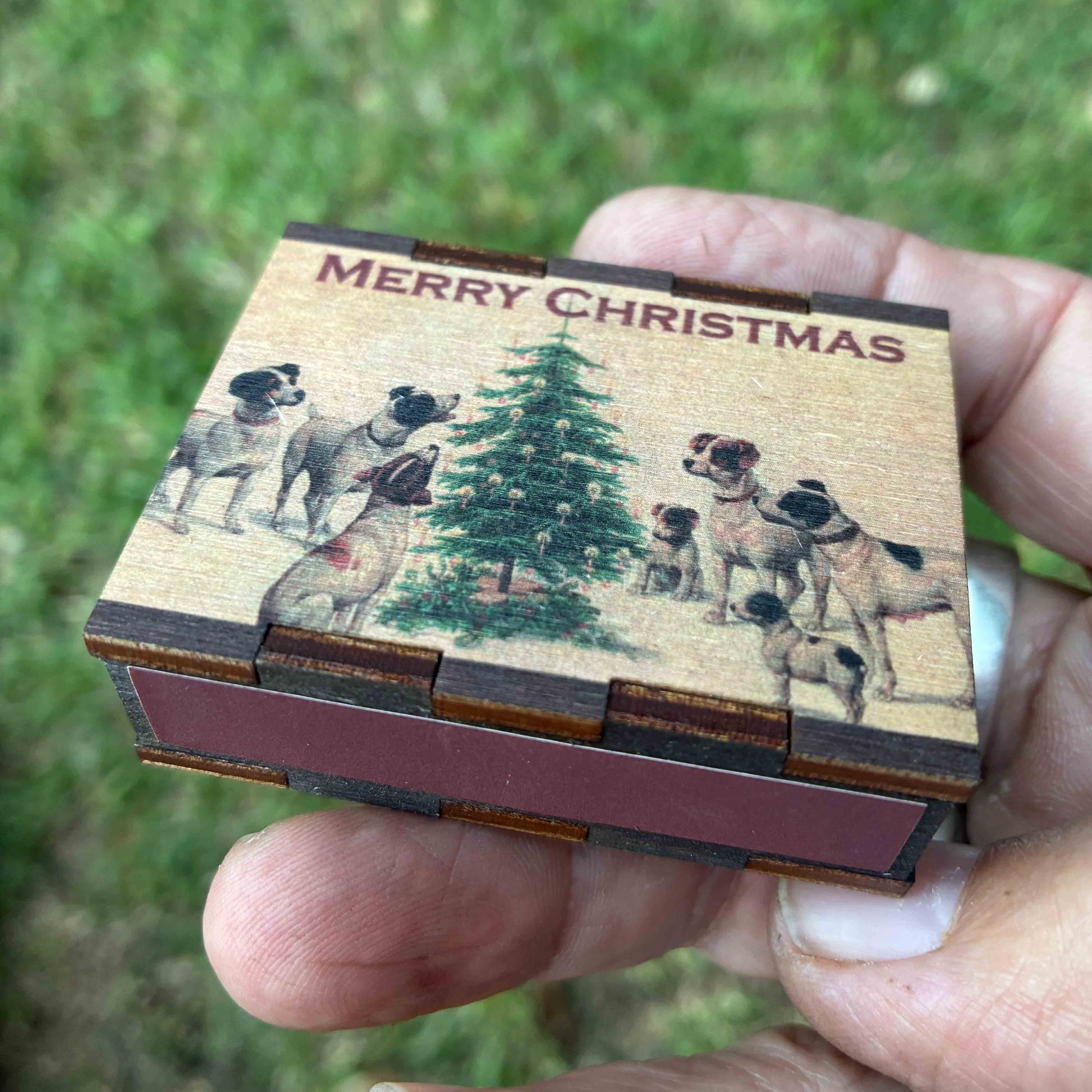 Matches • Christmas Dogs Wooden Matchbox • Stocking Stuffers