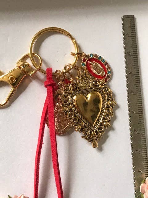 Llavero Virgen María con Sagrado Corazón y Cruz, regalo para Virgen Madre, dije Virgen con Medalla Milagrosa, llavero exvoto