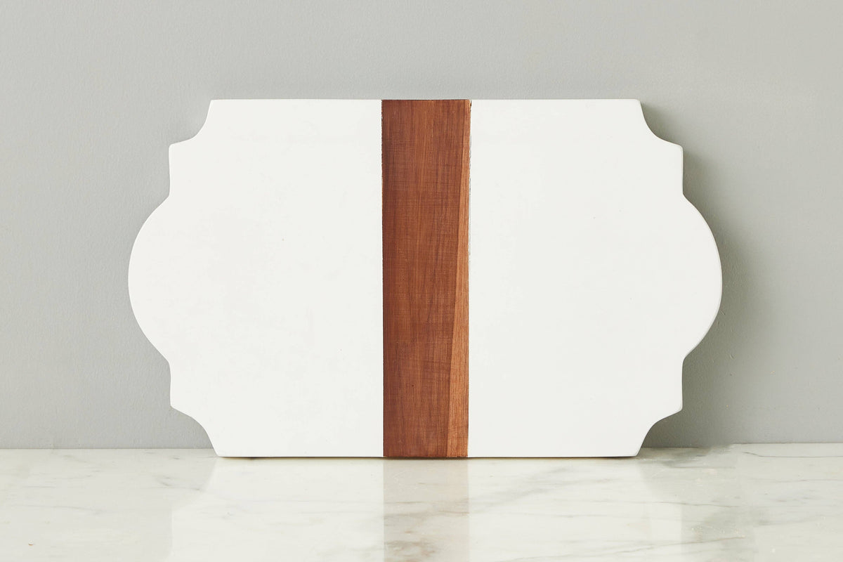 Maison Trefoil Wood Cheese Board Charger, White