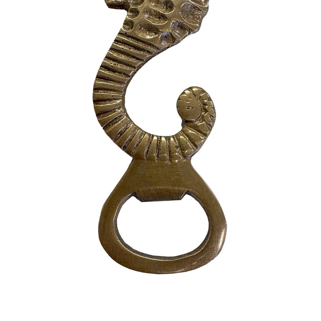 6" Antiqued Solid Brass Sea Horse Bottle Opener Barware - Maison and Mer