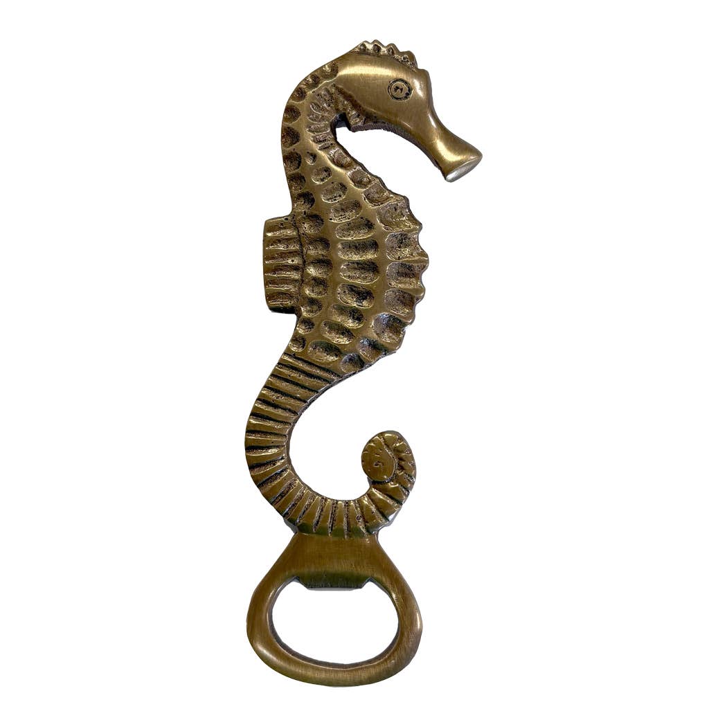 6" Antiqued Solid Brass Sea Horse Bottle Opener Barware - Maison and Mer