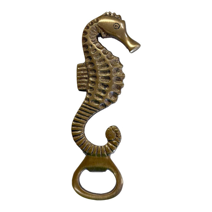 6" Antiqued Solid Brass Sea Horse Bottle Opener Barware - Maison and Mer